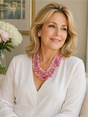 Source Unknown Pink Multi-Strand Petal Bead Necklace